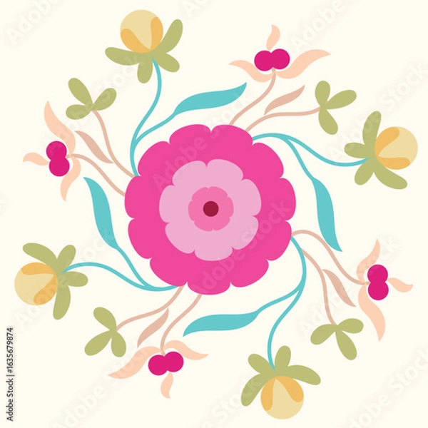 Fototapeta Circle shape suzani pattern - traditional art object in Uzbekistan. Digital patterns for textiles and fabrics. Uzbekistan culture