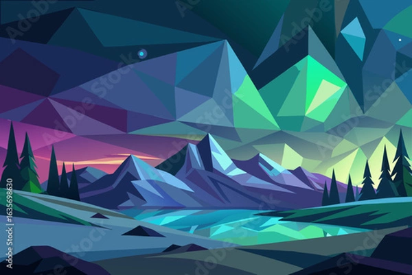 Fototapeta Low Poly Aurora Background With Color Harmony