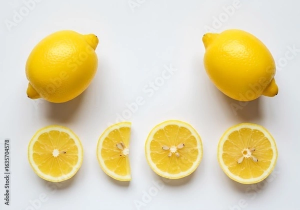 Fototapeta Fresh Lemons on a White Background