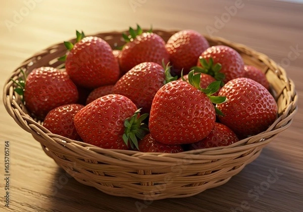 Fototapeta Fresh Strawberries in Morning Dew