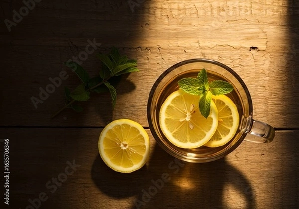 Fototapeta Herbal Tea with Lemon and Mint