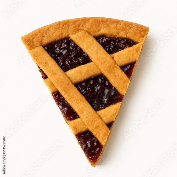 Fototapeta Slice of Crostata Pie with Jam Filling Isolated on White Background