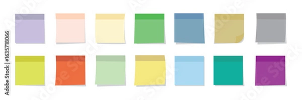 Fototapeta Multicolor post it notes isolated on transparent background. Colored sticky note set. Vector realistic illustration. Sticky note collection with curled corners and shadows eps 10