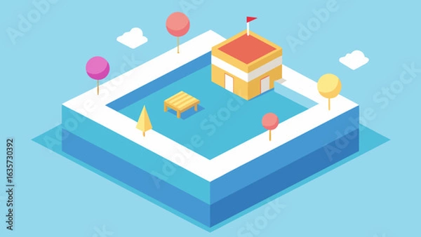 Obraz isometric rooftop birthday pool party