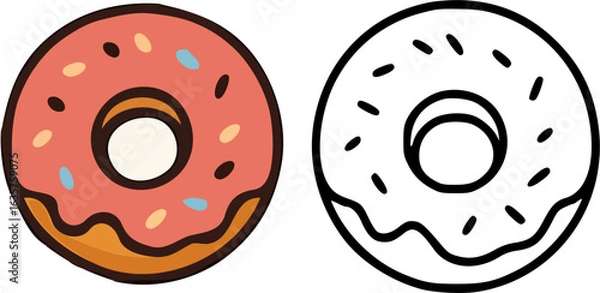 Fototapeta Colorful and outlined donuts, one with sprinkles, perfect for dessert or treats.