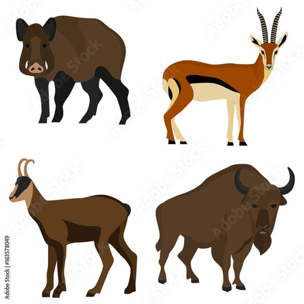 Fototapeta Set of hoofed animals color flat icons for web and mobile design