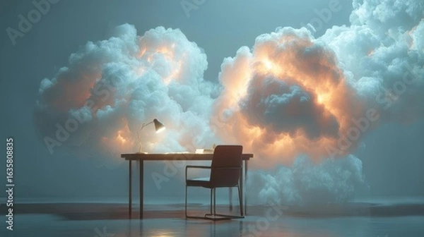 Fototapeta Surreal CloudLit Workspace