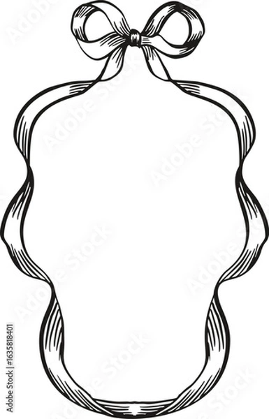 Fototapeta Monochrome handmade linear bow with ribbon frame