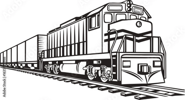 Fototapeta Realistic Modern Train Locomotive Illustration on White Background. Detailed Passenger Train Side View with Accurate Proportions. High Quality Train Locomotive Artwork for Transportation Themes