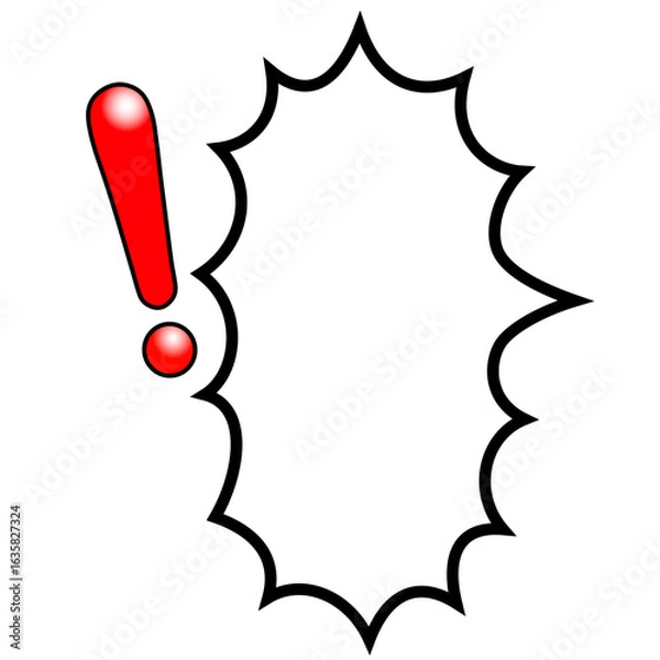 Fototapeta テカリ有る赤いビックマーク付きの右口で爆発型で縦長の吹き出し