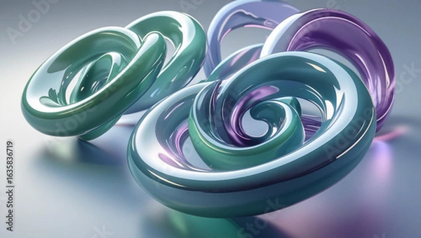 Fototapeta Captivating abstract swirls of iridescent teal and purple glass create a dynamic, modern design perfect for tech or creative branding.