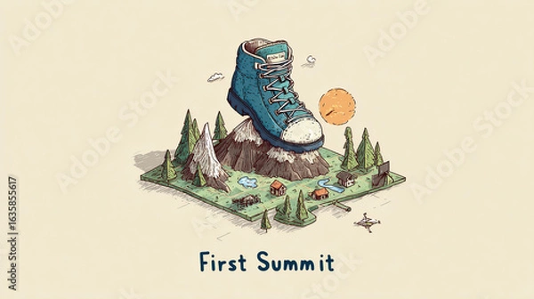 Obraz Tiny Hiking Boot Making First Step on Giant Mossy Surface