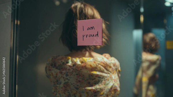 Fototapeta Photorealistic Portrait of a Person Embracing Themselves in Contemplation