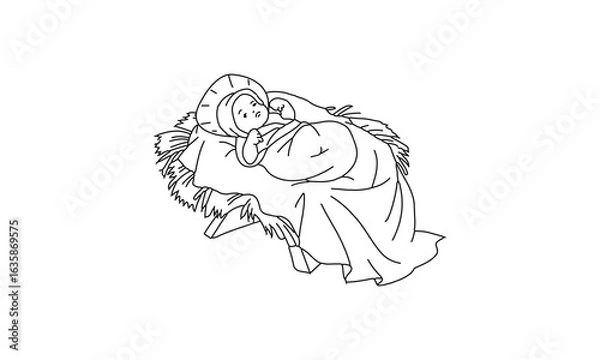 Obraz Baby in a Manger Line Art
