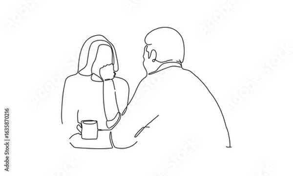 Obraz Minimalist Line Art of Two People Having a Conversation Over Coffee