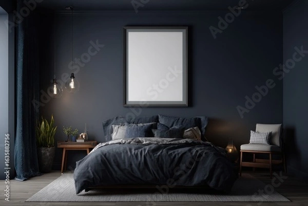 Fototapeta Dark bedroom interior mockup