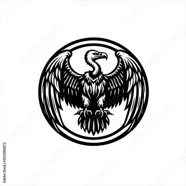 Obraz Black and white circular logo of a vulture with outstretched wings