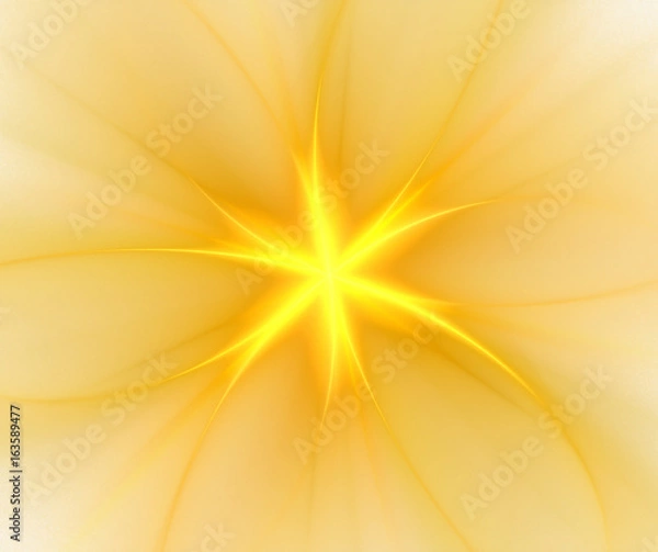 Fototapeta Abstract white background with yellow radial pattern. Centered flower or star with rays texture, fractal