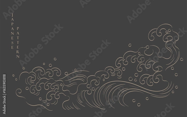 Fototapeta Japanese background with line ocean sea pattern vector. Abstract template with geometric wave pattern. Mountain layout design in oriental style