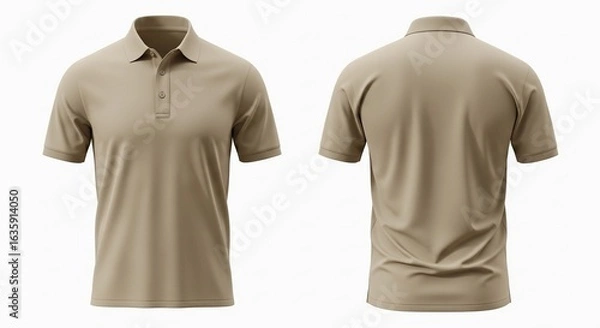 Obraz Beige men's polo shirt mockup with front and back view isolated on white background.