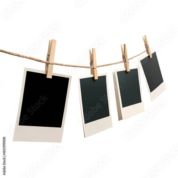 Obraz blank photo frames on rope	
