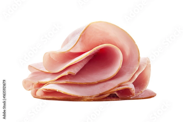 Fototapeta Fresh pink sliced ham isolated on a transparent background background