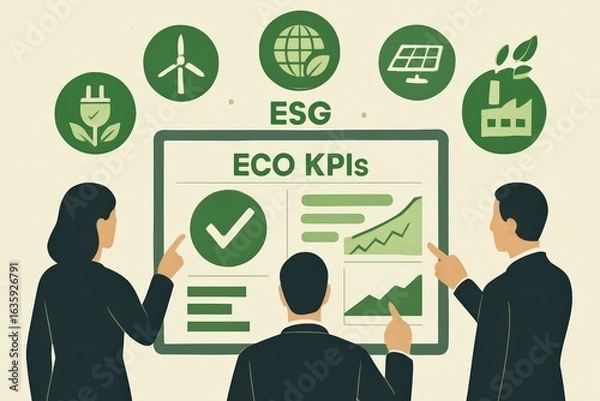 Fototapeta Business Team Analyzing ESG Eco KPI Dashboard