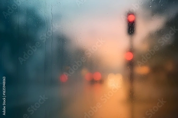 Obraz Colorful Mist Background Behind a Foggy Bus Window on a Rainy Morning in the City_2