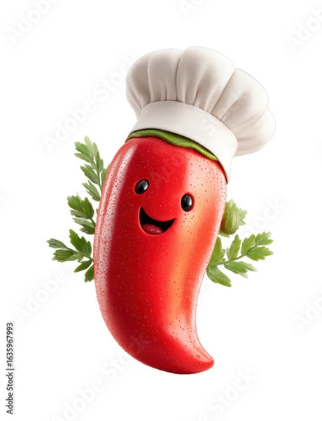 Fototapeta Cheerful chef pepper character in culinary delight kitchen graphic fun concept isolated on transparent background, png