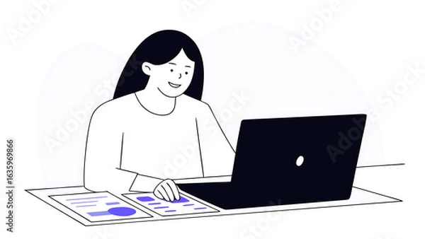 Fototapeta european mature woman using computer for finance data analysing work online. smiling busy financial specialist latin hispanic businesswoman working on laptop pc sitting at desk in office. vertical