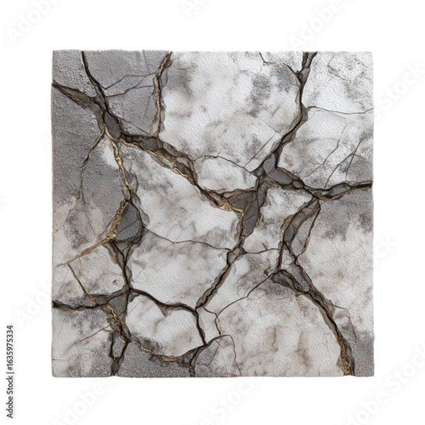 Fototapeta Square marble tile with artistic gold-filled cracks, inspired by the Japanese kintsugi technique for repairing ceramics.
