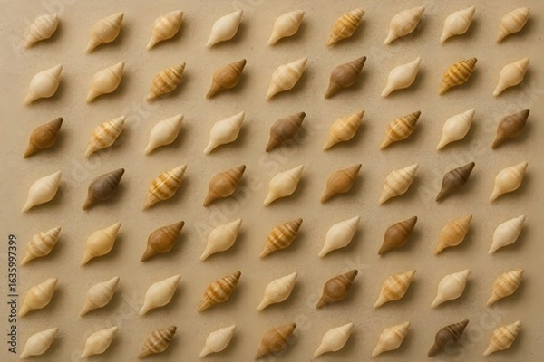Obraz Repetition of Small Sea Snail Shells from Indonesian Tropical Beaches, Arranged Diagonally in Asymmetric Format_2