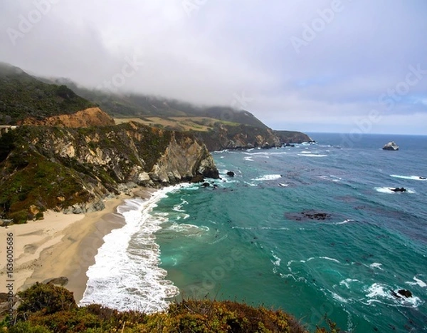 Obraz Coastal landscape with dramatic cliffs and beach