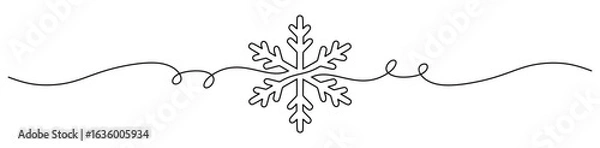 Obraz Continuous line art of a snowflake isolated on a transparent background. This icon is for a book or wall sticker. Merry Christmas