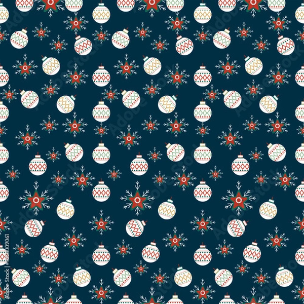 Fototapeta Christmas Wrapping Navy Blue Background, Seamless Pattern,  Gift Wrapping Paper, Wallpaper,Texture with Sugarcane, Zigzag, Polka Dots, Spirals, Festive Print, Vector Illustration 300dpi