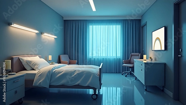 Fototapeta Medical technology A smart hospital suite automatically dims lights, adjusts temperature, and plays calming music based on patient sleep cycles (2)