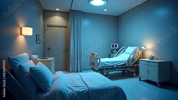 Fototapeta Medical technology A smart hospital suite automatically dims lights, adjusts temperature, and plays calming music based on patient sleep cycles (3)