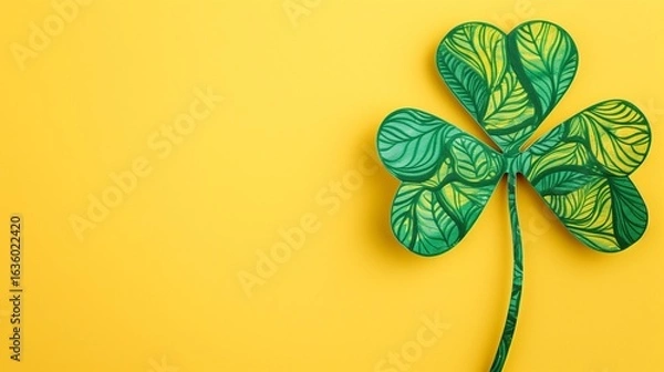 Fototapeta clover leaf with doodle style illustrations on yellow background
