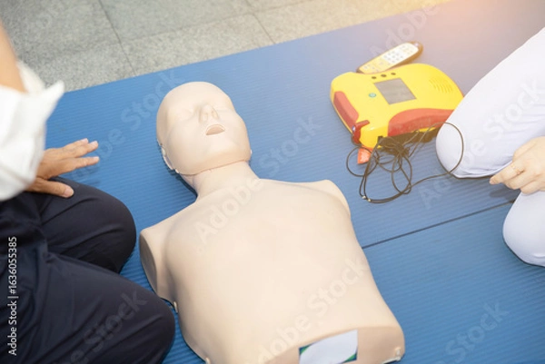 Obraz CPR Training with AED Defibrillator on Manikin