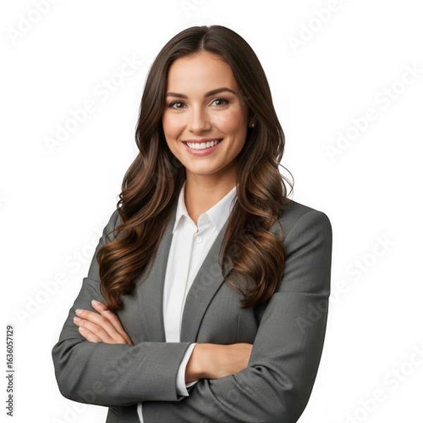 Fototapeta Confident business woman smiling with arms crossed isolated on transparent background