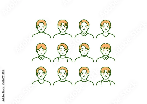 Fototapeta オレンジ、緑の男性のイラスト、アイコンセット