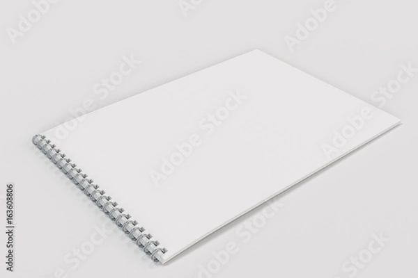 Fototapeta Blank white notebook with metal spiral bound on white background