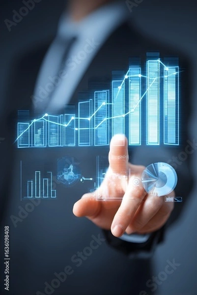 Fototapeta business innovation hub with virtual charts of taxation trends