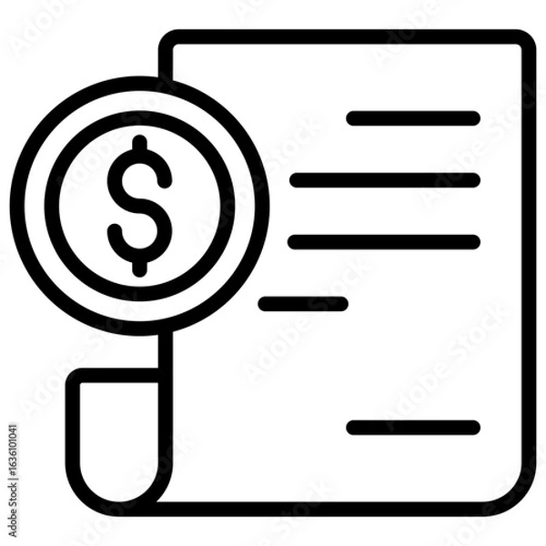 Fototapeta Financial Report Outline Icon Design Vector - financial document with a dollar sign magnifier, representing budget analysis or auditing