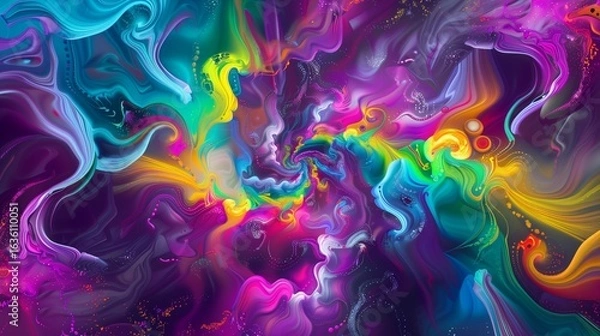 Fototapeta psychedelic tie dye print with neon swirls