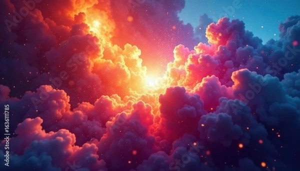 Fototapeta Abstract aerial view, vibrant rainbow light explosion , glow, energy