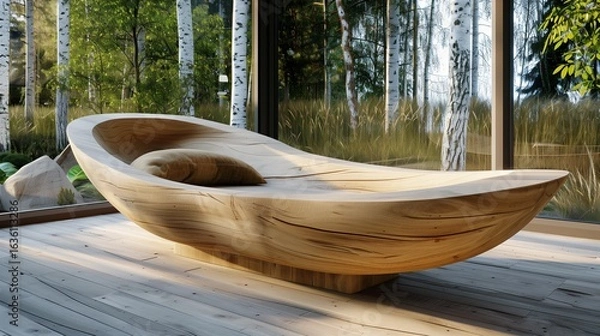 Fototapeta soft curve wooden bench with integrated storage