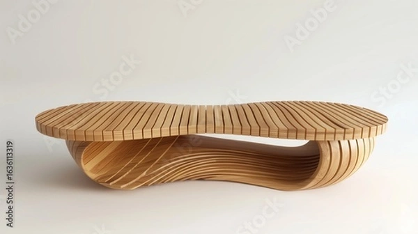 Fototapeta soft curve wooden bench with integrated storage