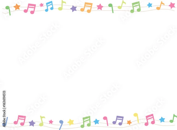 Fototapeta Frame with colorful music notes and stars. Vector illustration	
