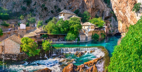Fototapeta Dervish monastery or tekke at the Buna River spring in Blagaj, Bosnia and Herzegovina